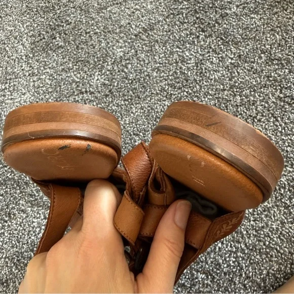 Pilcro Anthropologie Leather Ankle-Strap Flats brown size 9 - Picture 8 of 10